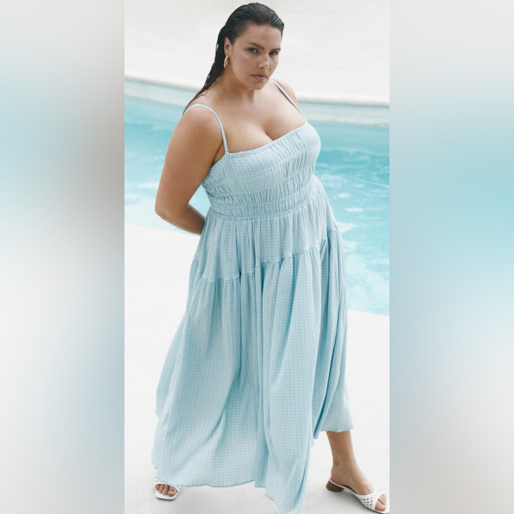 Eloquii Light Blue Smocked Tiered Maxi Dress